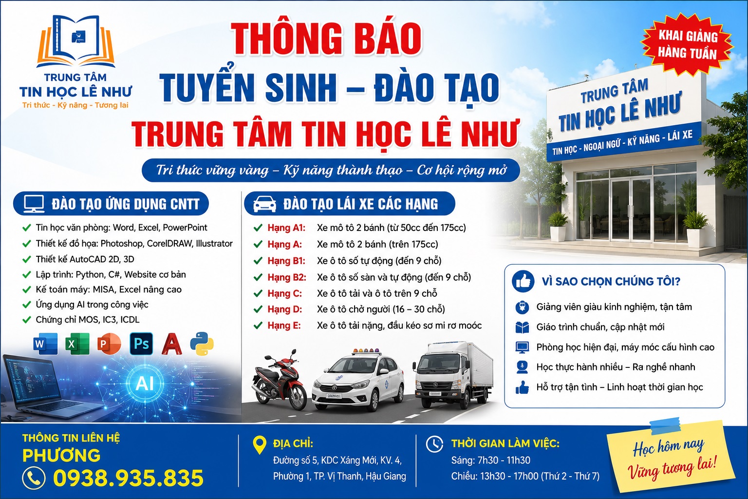 Tuyển sinh và đào tạo - Trung tâm Tin học Lê Như